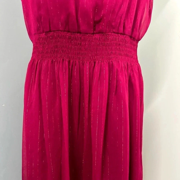 Hot‎ Pink Dress Women’s XS Metallic Lined Sheer Overlay Smocked Wedding Party - Picture 3 of 11